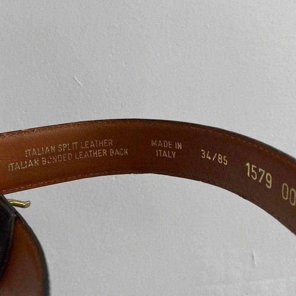 Vintage Italian split leather, bonded brass buckle belt